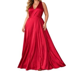 Banana Republic Satin Maxi Dress Twist Back Red Berry XL Evening Dress